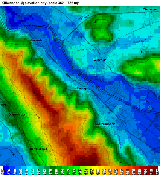 Killwangen elevation map