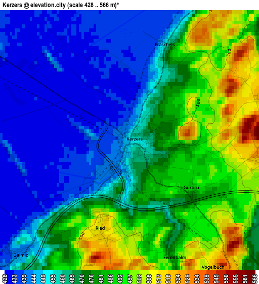 Kerzers elevation map