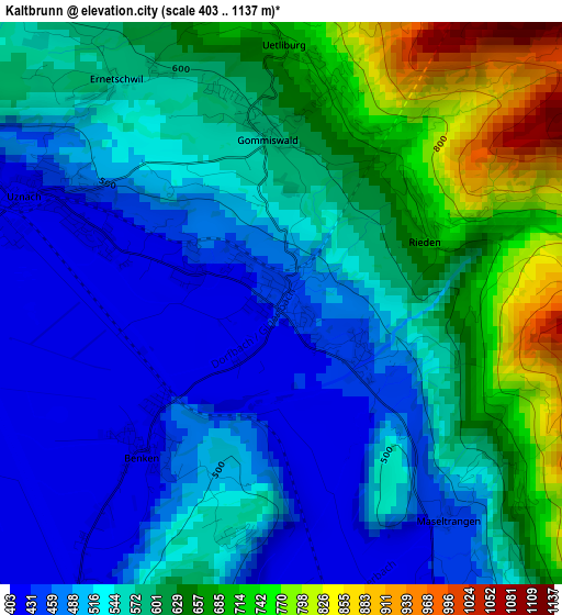 Kaltbrunn elevation map