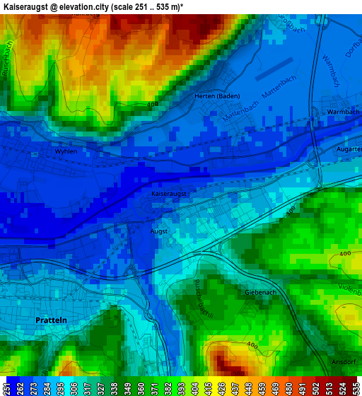 Kaiseraugst elevation map