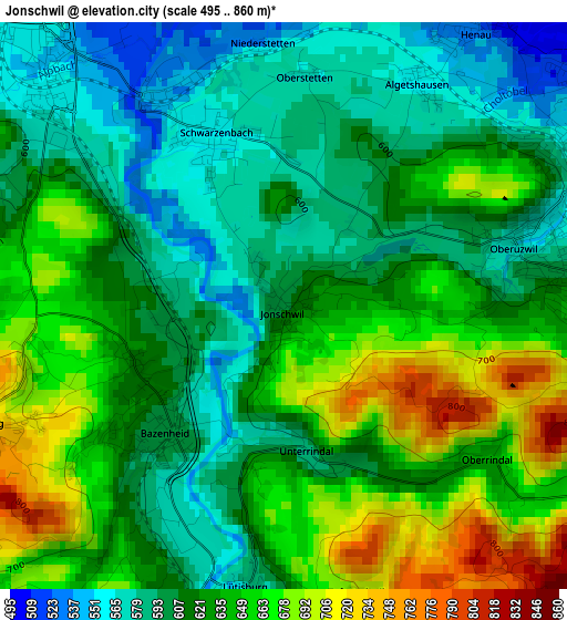 Jonschwil elevation map