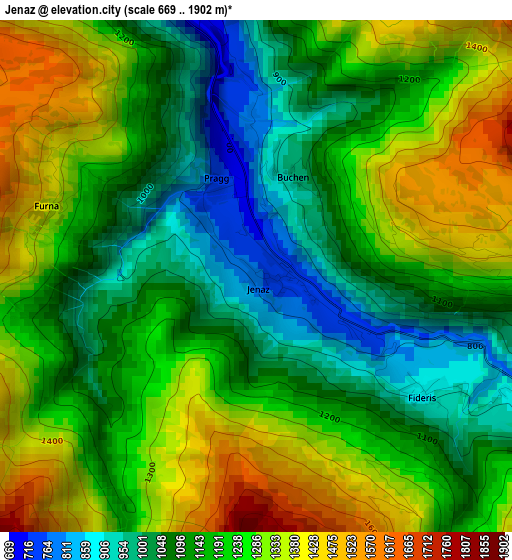 Jenaz elevation map