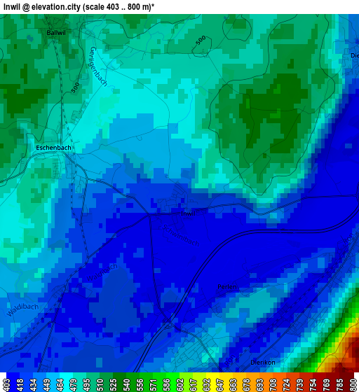 Inwil elevation map