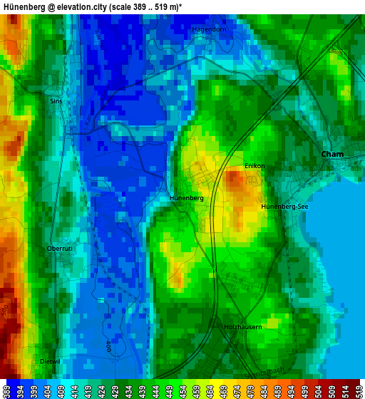 Hünenberg elevation map