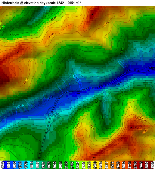 Hinterrhein elevation map