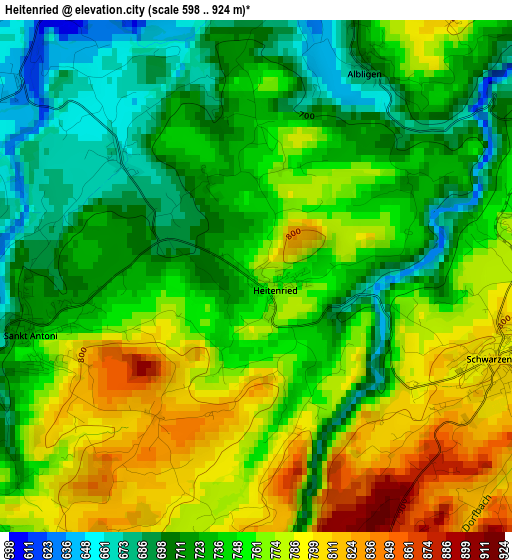 Heitenried elevation map