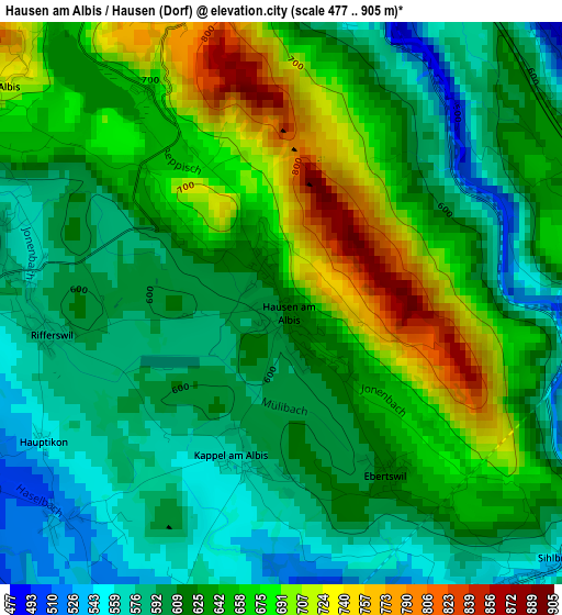 Hausen am Albis / Hausen (Dorf) elevation map