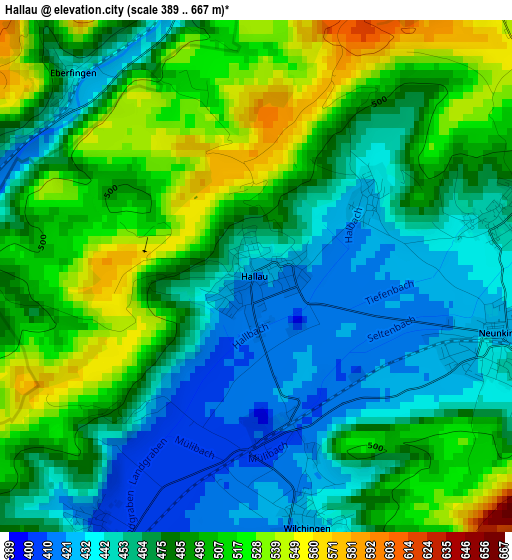 Hallau elevation map