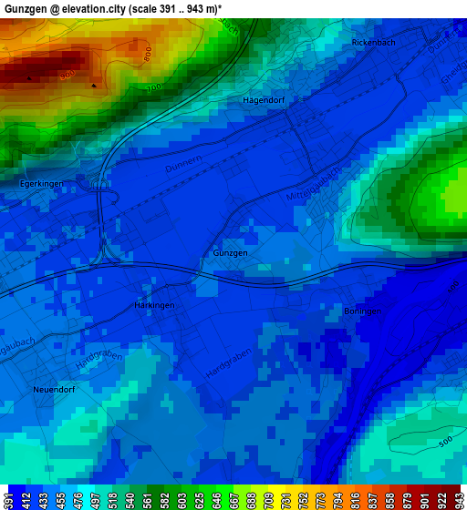 Gunzgen elevation map