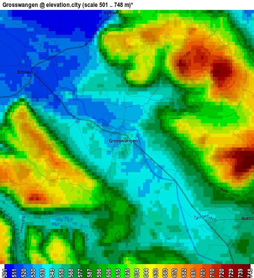 Grosswangen elevation map