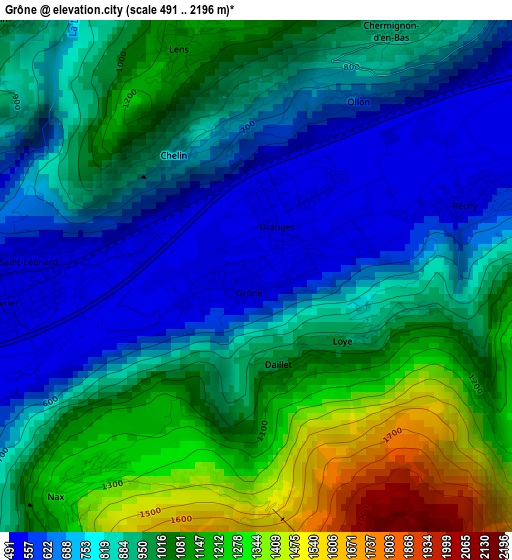 Grône elevation map