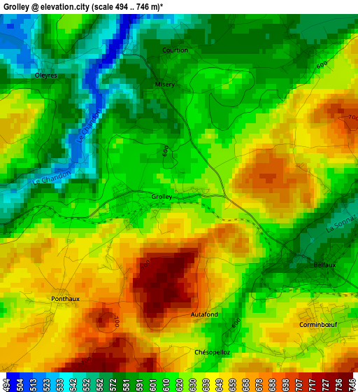 Grolley elevation map