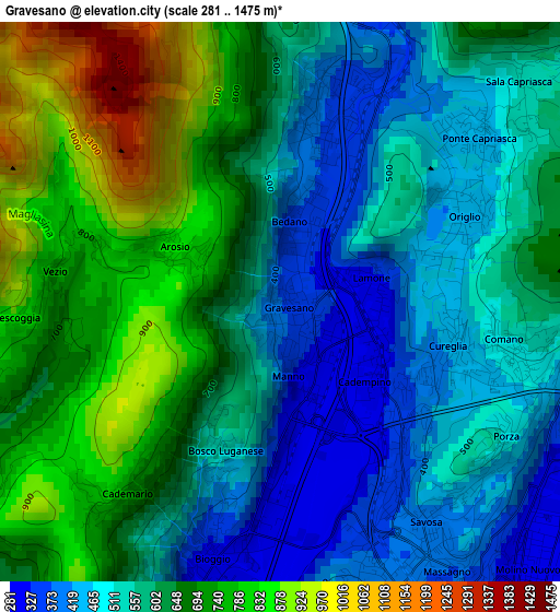 Gravesano elevation map