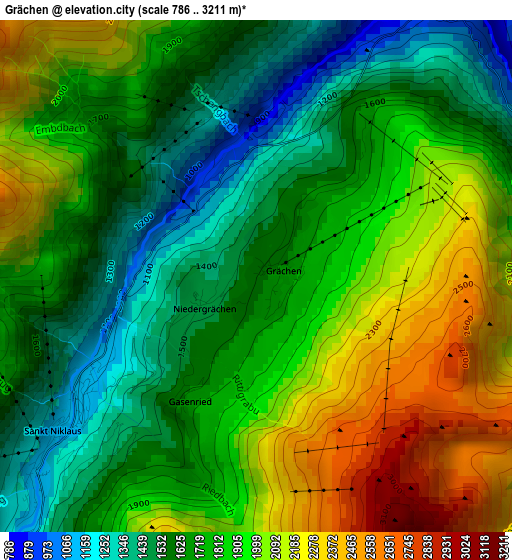 Grächen elevation map