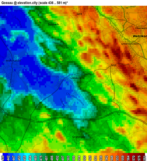 Gossau elevation map