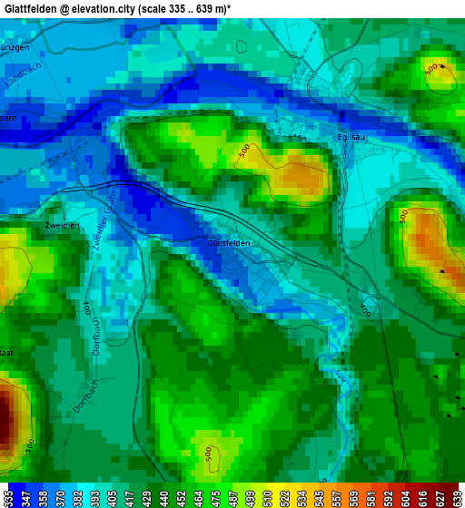 Glattfelden elevation map