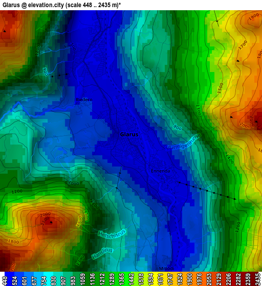 Glarus elevation map