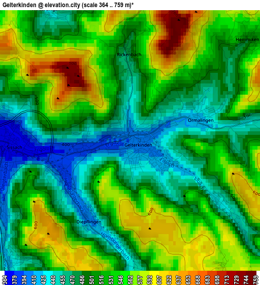 Gelterkinden elevation map