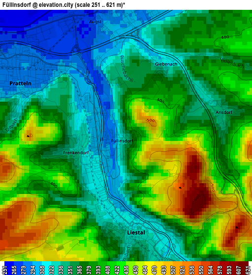 Füllinsdorf elevation map