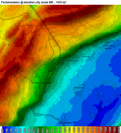 Fontainemelon elevation map