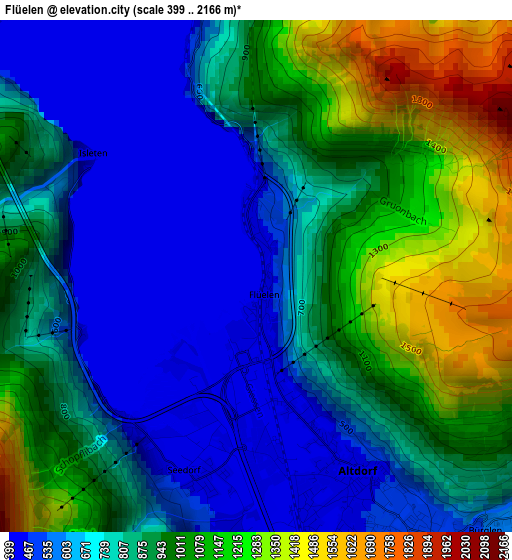 Flüelen elevation map