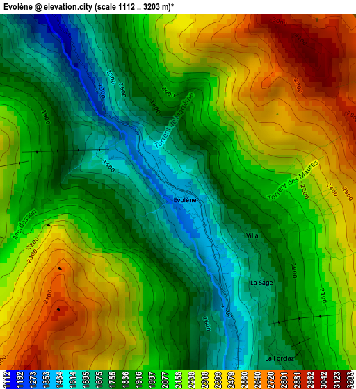 Evolène elevation map