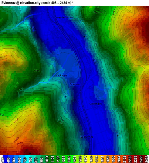 Evionnaz elevation map