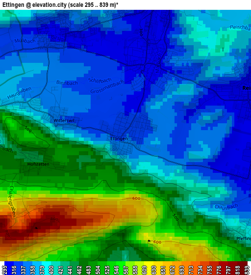 Ettingen elevation map