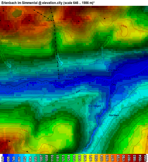 Erlenbach im Simmental elevation map