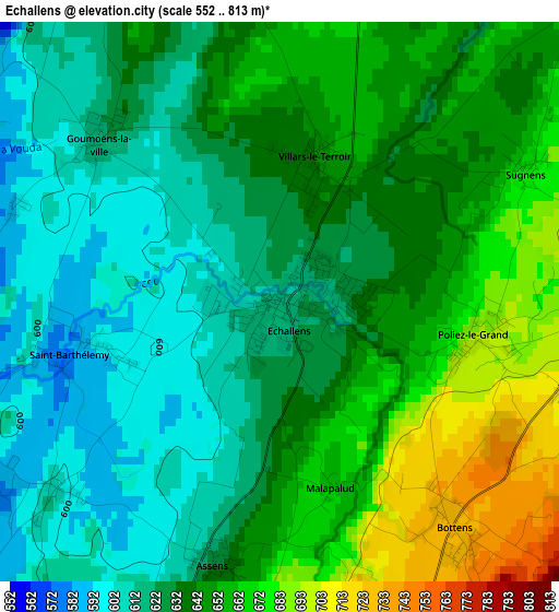 Echallens elevation map