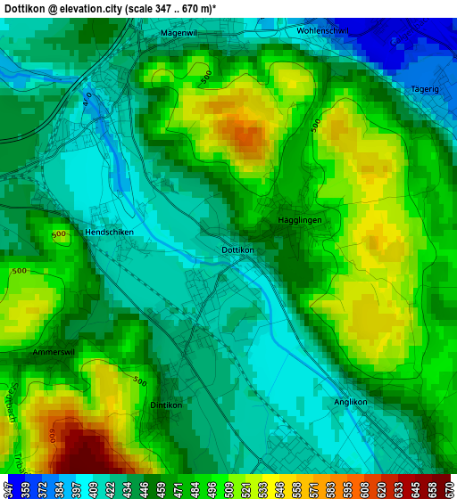 Dottikon elevation map