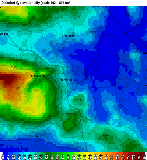 Dielsdorf elevation map