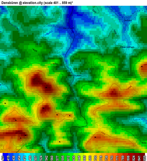 Densbüren elevation map