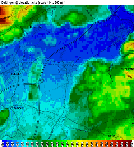 Deitingen elevation map