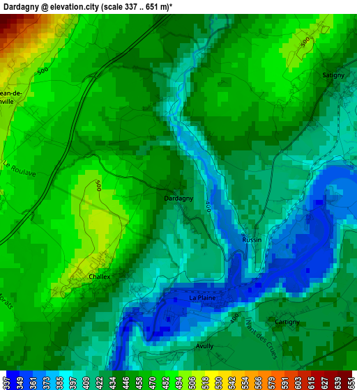 Dardagny elevation map