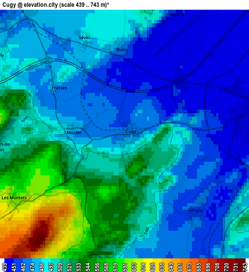 Cugy elevation map