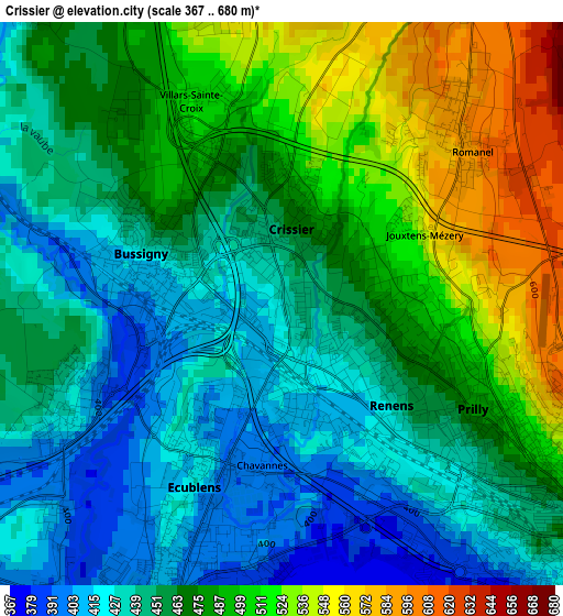 Crissier elevation map