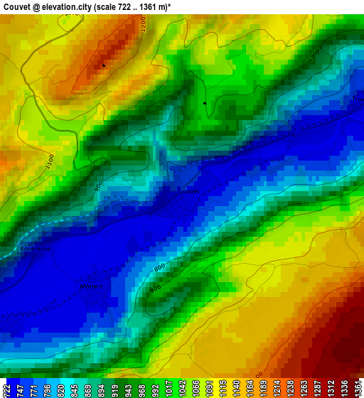 Couvet elevation map