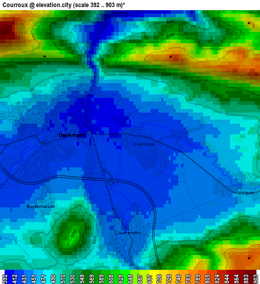 Courroux elevation map