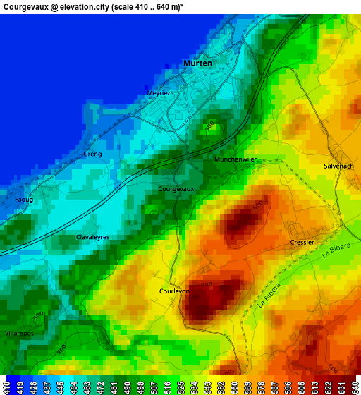 Courgevaux elevation map