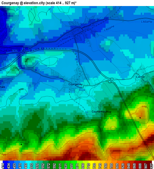 Courgenay elevation map