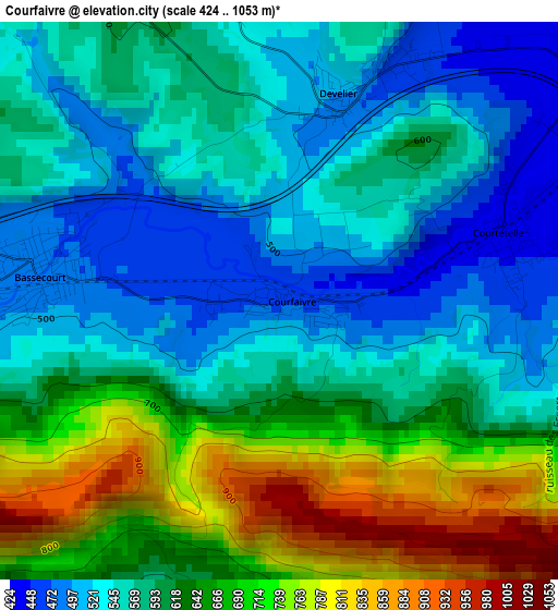 Courfaivre elevation map