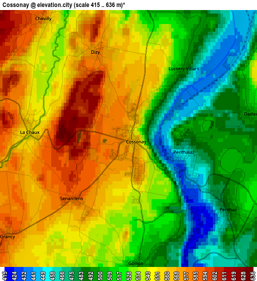 Cossonay elevation map