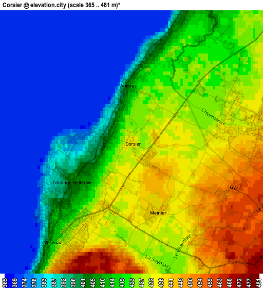 Corsier elevation map