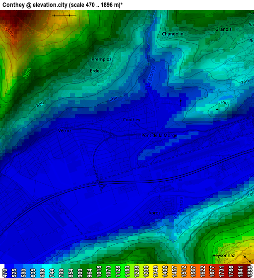 Conthey elevation map