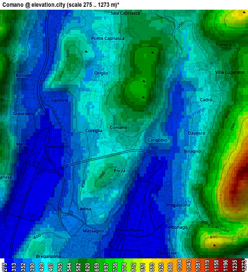 Comano elevation map