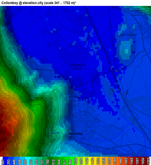 Collombey elevation map