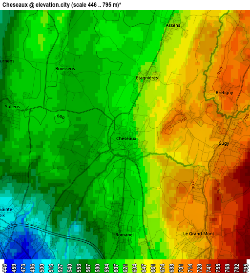 Cheseaux elevation map