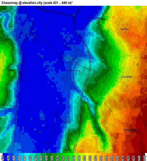 Chavornay elevation map