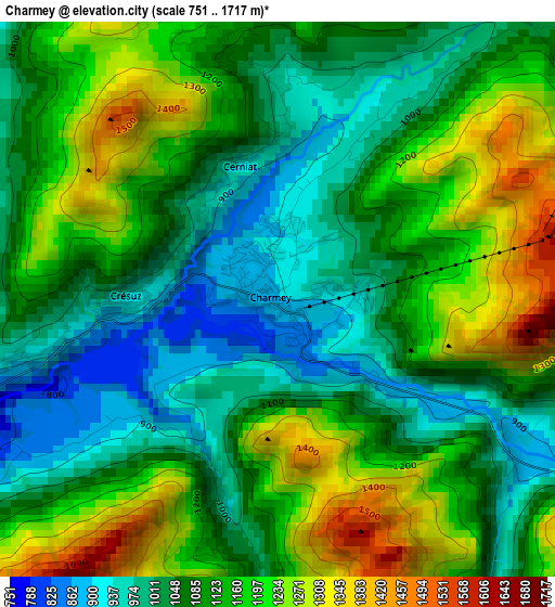 Charmey elevation map